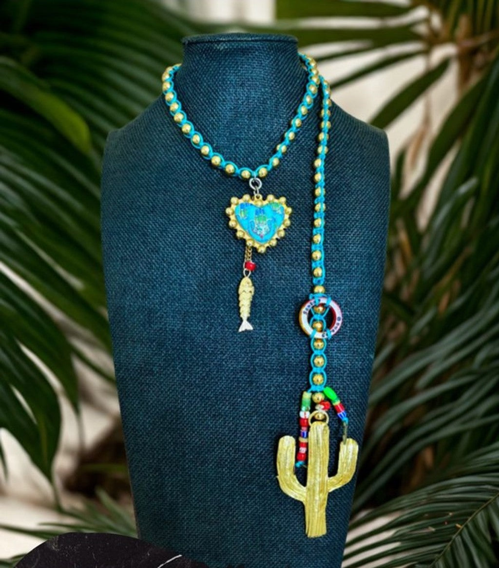 Santa Corona Collar Modular Cactus y Corazon Ojo Turco