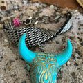 Santa Corona Pulsera Entretejido Metalico y Toro Turquesa