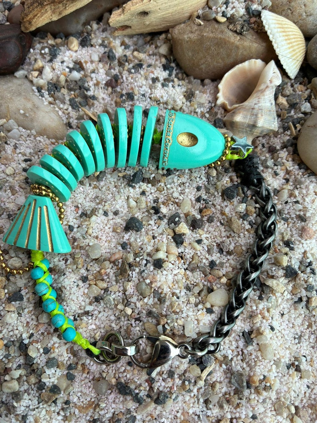 Santa Corona Tobillera Pez Turquesa Entretejido Neon