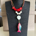 Santa Corona Collar Doble Pez Rojo Mas Perla Mas Nuevo Pez