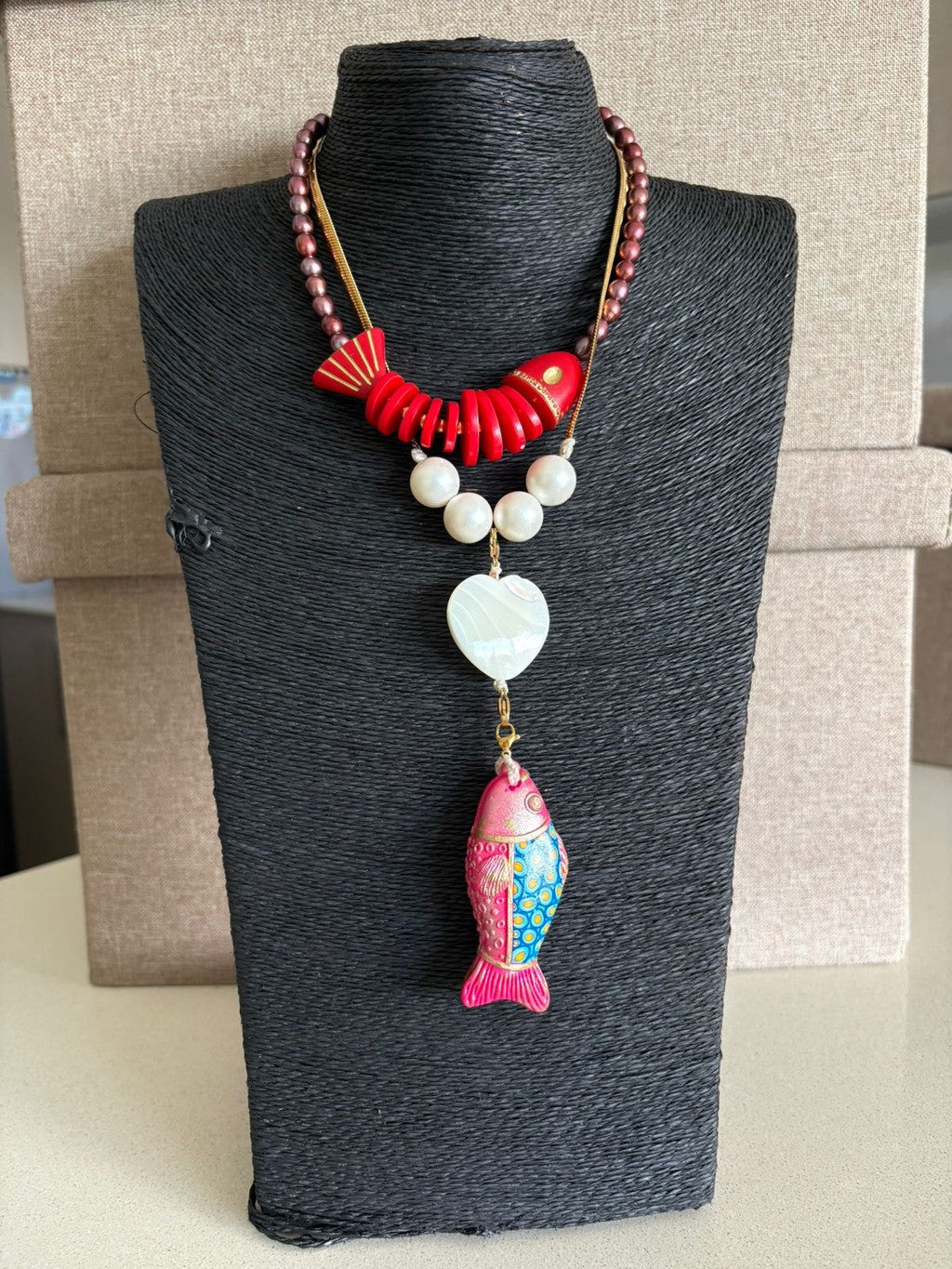 Santa Corona Collar Doble Pez Rojo Mas Perla Mas Nuevo Pez