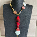 Santa Corona Collar Pez Rojo + Corazón en Perla